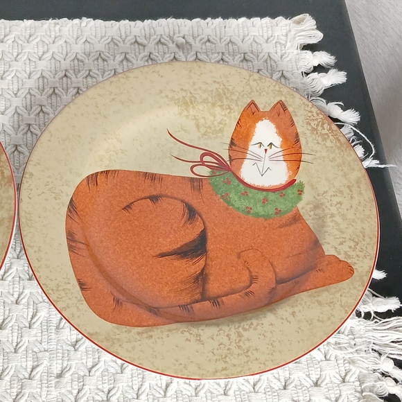2 Fiddlestix 8" Christmas Cats Plates Sakura Dessert Orange Tabby Black White - Picture 4 of 12